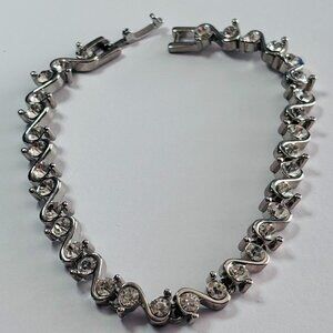 Silver Tone Clear Crystal S Wave Tennis Bracelet 7.5”